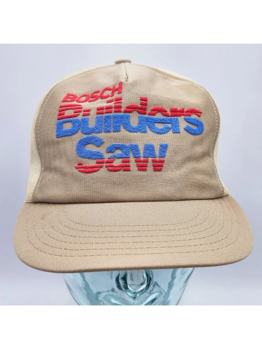 Vintage Bosch Builders Saw Mesh Trucker Hat Adjustable Snapback Beige with Red & - Picture 3 of 12